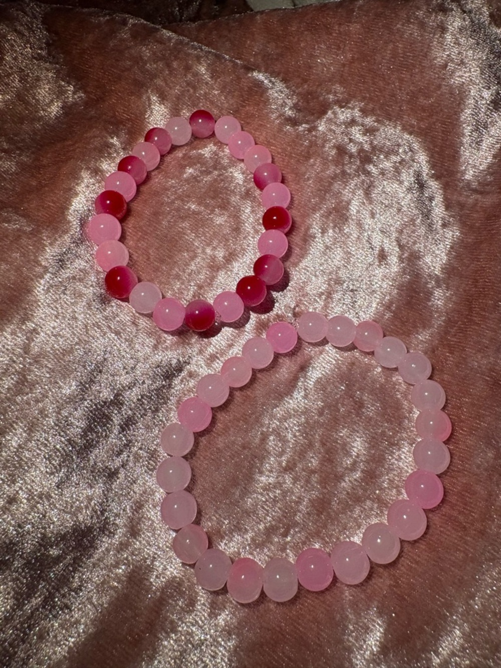 Pink/red Beaded Stretch Bracelets - Set of 2